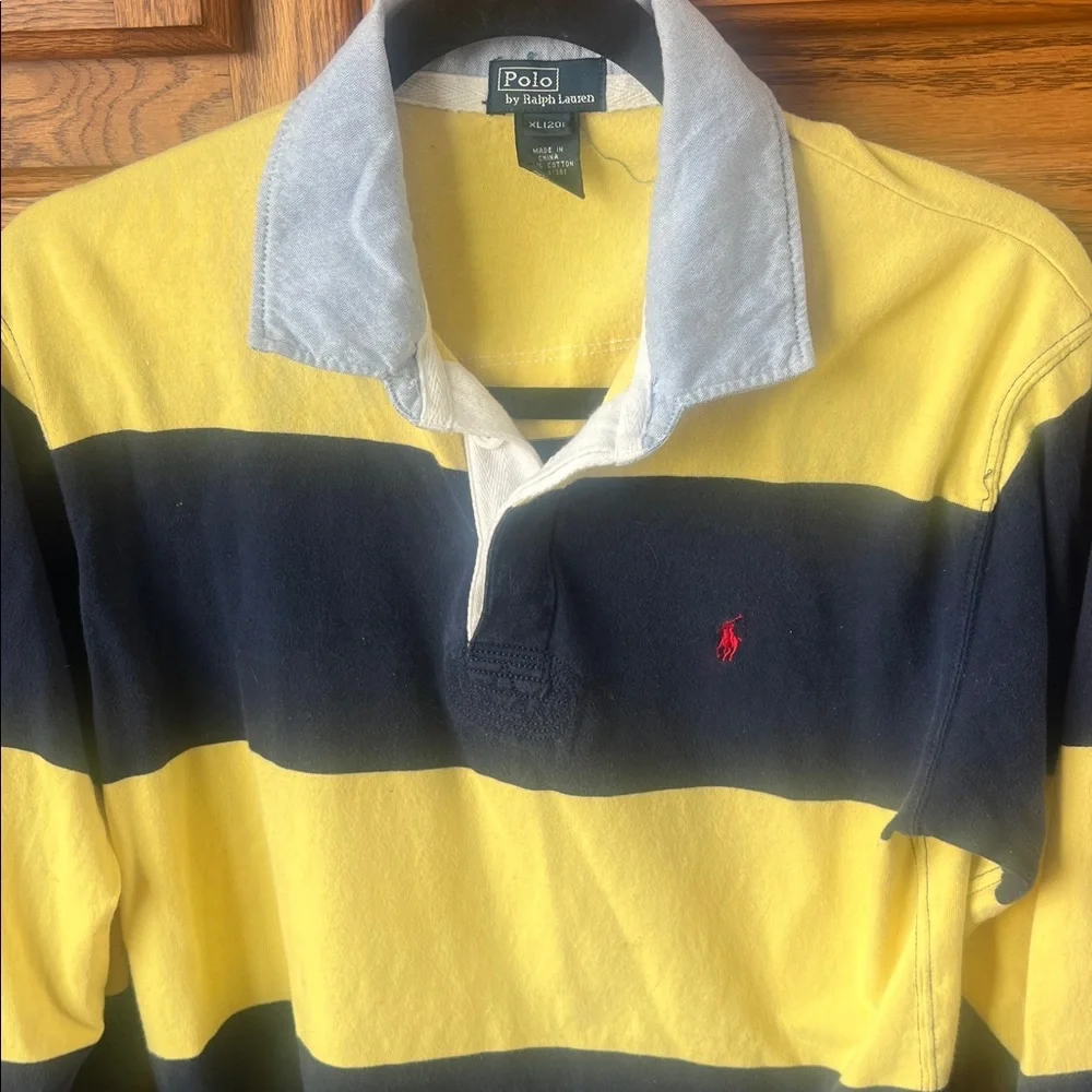 Ralph Lauren Bold Yellow and Navy Rugby Shirt SZ 20